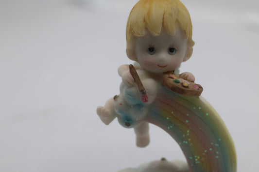 Vintage PAINTING A rAINBOW DOLLS PORCELAIN BABY FIGURINE STATUE
