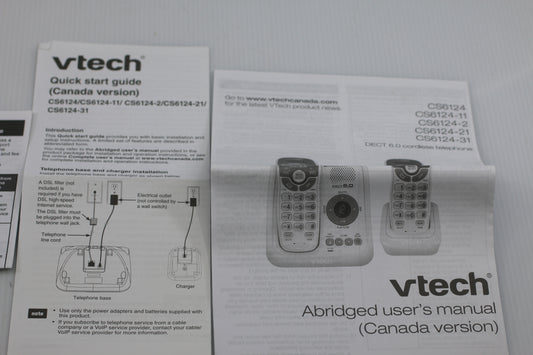 VTech CS6124 Cordless Phone Manuals Lot – Quick Start & User Guide (Canada)