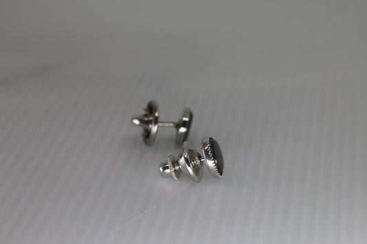 Vintage Silver-Tone Black Stone Cufflinks – Classic Round Design