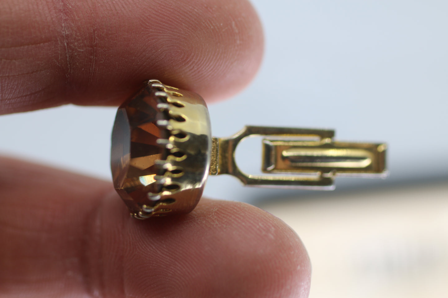 Vintage Gold Tone Cufflinks & Tie Pin Set with Faceted Amber Champagne Stone