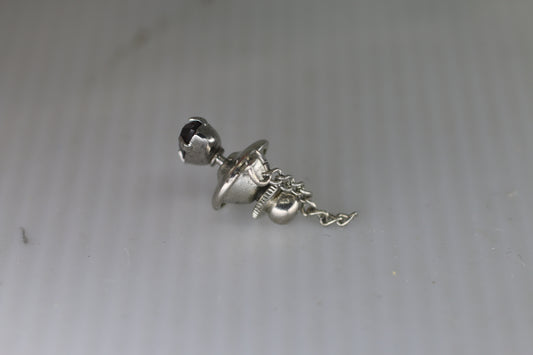 Vintage Silver-Tone Tie Tack with Purple Faceted Stone & Safety Chain