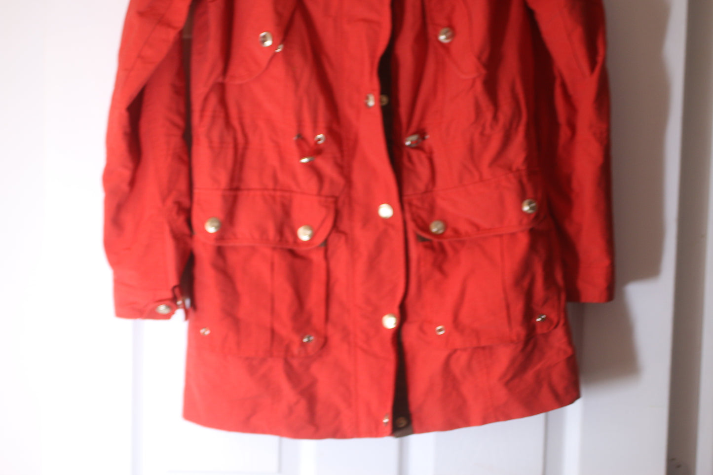 Point Zero Red Parka Jacket Floral Lined Hooded Womens Size Small