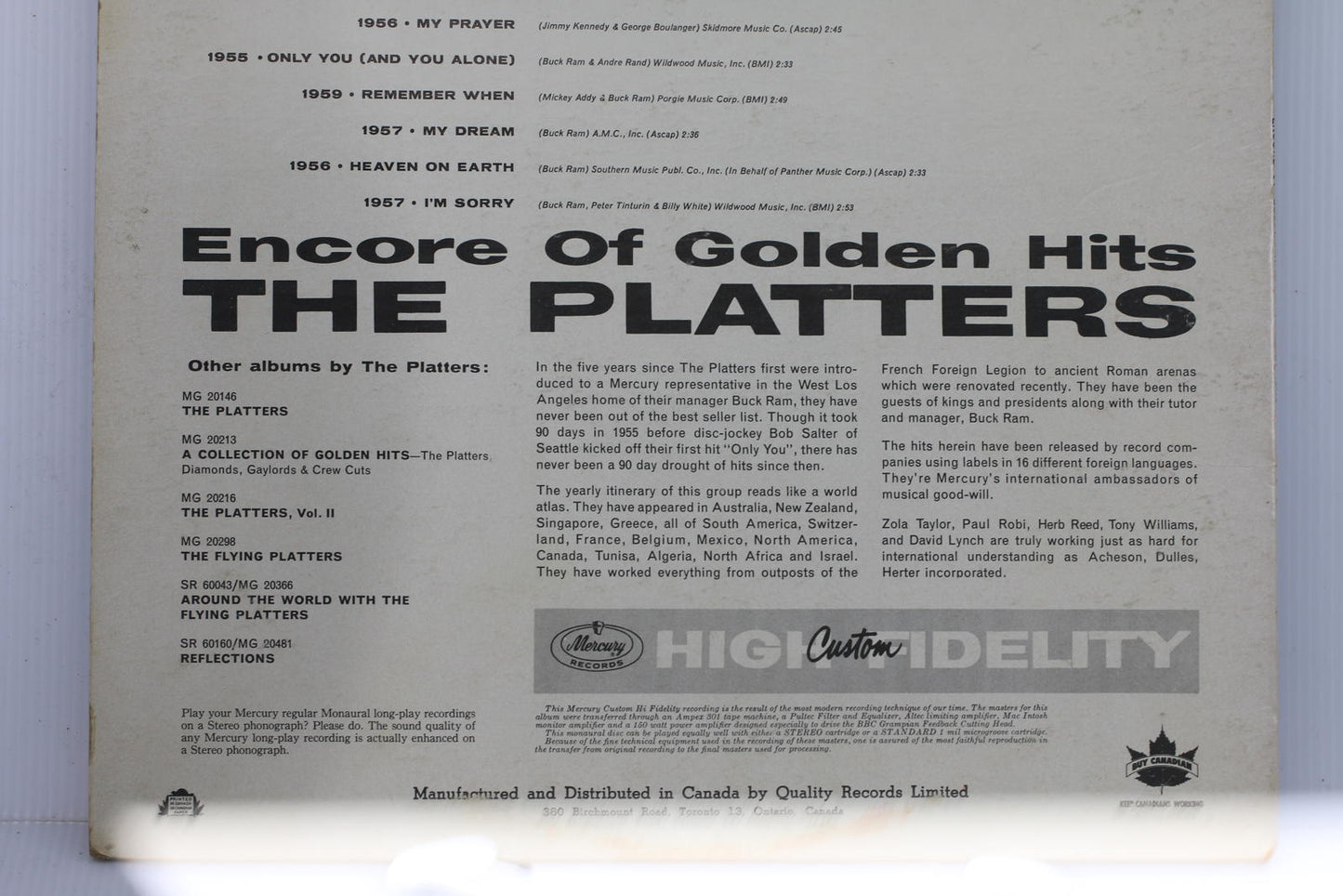 Encore Of Golden Hits - The Platters Vinyl Record Album
