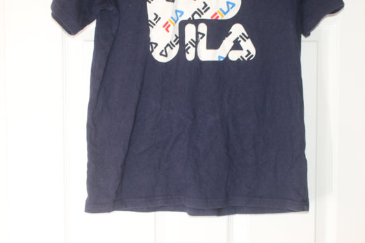 FILA Large Logo All-Over Print T-Shirt Navy Blue XXL Streetwear Classic Woman