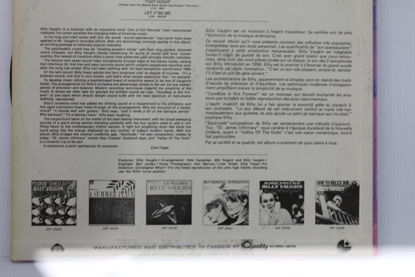 Billy Vaughn - Quietly Wild Vinyl Record Album
