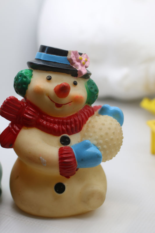 Christmas Santa Claus W/ Snowman Rubber Squeaky Toy Vintage Holiday Decor