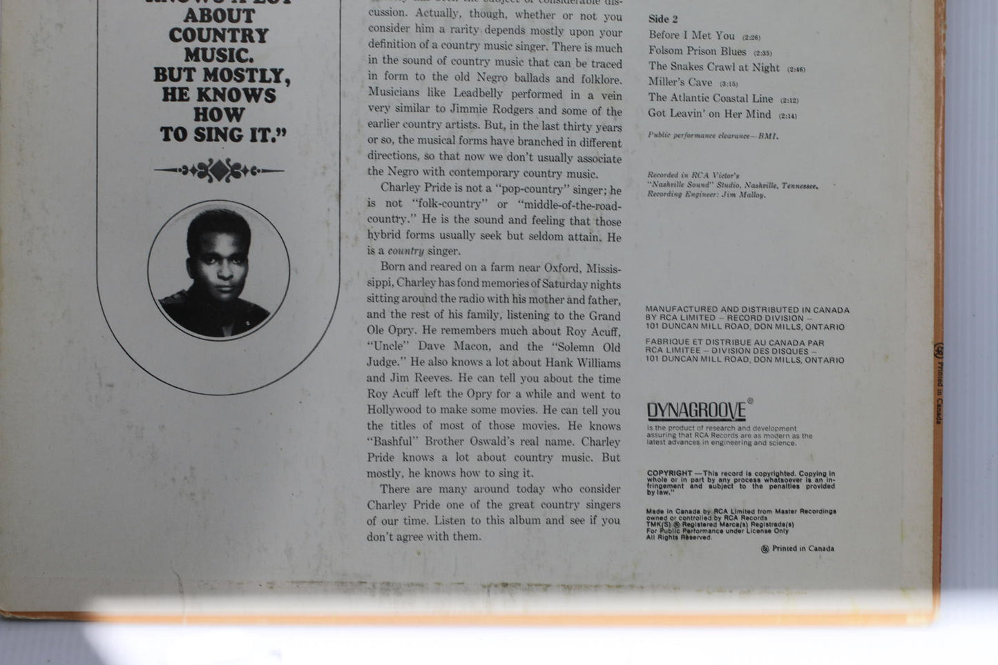 Country Charley Pride Vinyl Record LSP-3645 Stereo