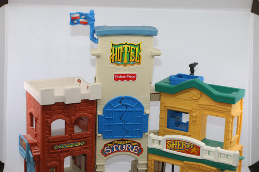 Vintage 1996 Fisher Price Great Adventure Wild Western Town Sheriff Hotel Bank