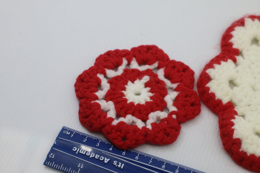 3x red Crochet Flower Coaster, kitchen Crochet Pattern Coaster pattern