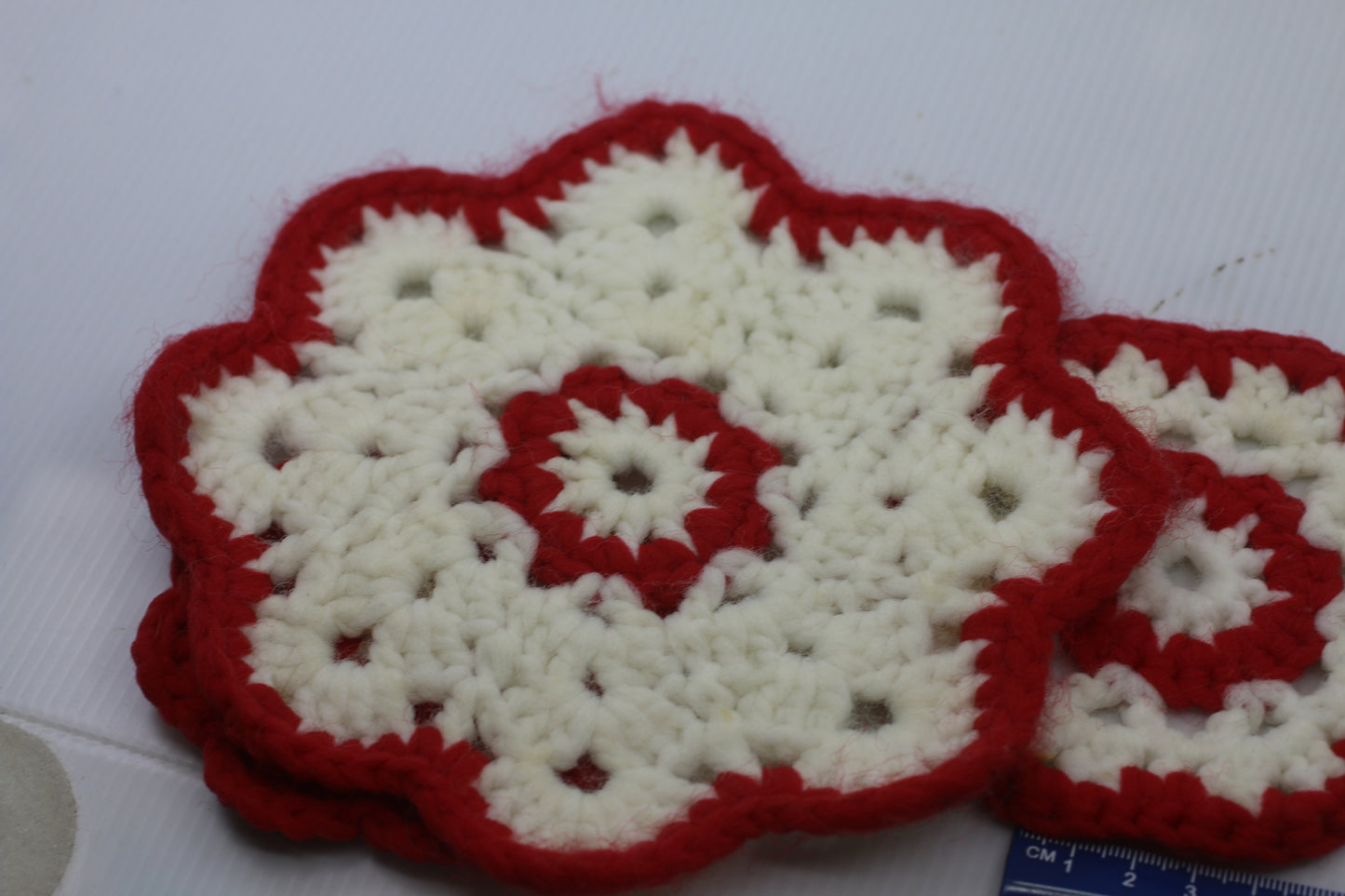 3x red Crochet Flower Coaster, kitchen Crochet Pattern Coaster pattern