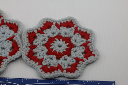 2x red Crochet Flower Coaster, kitchen Crochet Pattern Coaster pattern