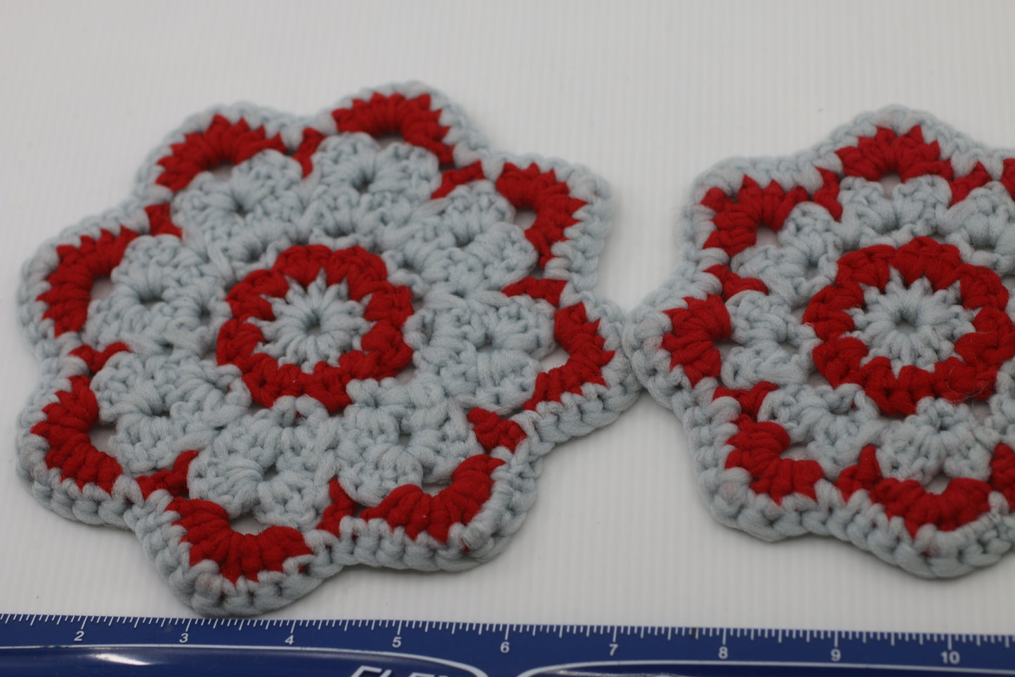 2x red Crochet Flower Coaster, kitchen Crochet Pattern Coaster pattern