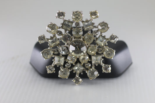 Vintage Brooch Pin Silver Tone Rhinestone Foil Backed snowflake