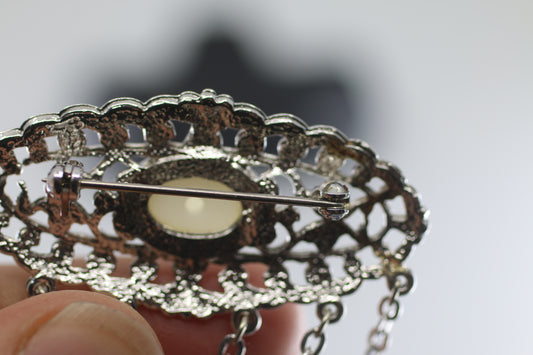 Vintage metal style brooch with chains women's gift for women