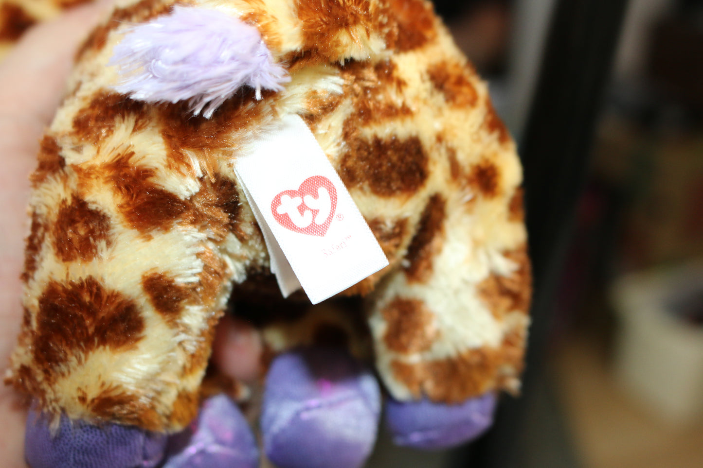 Ty Beanie Boos 6" Safari Giraffe With Purple Glitter Eyes And Red Tag