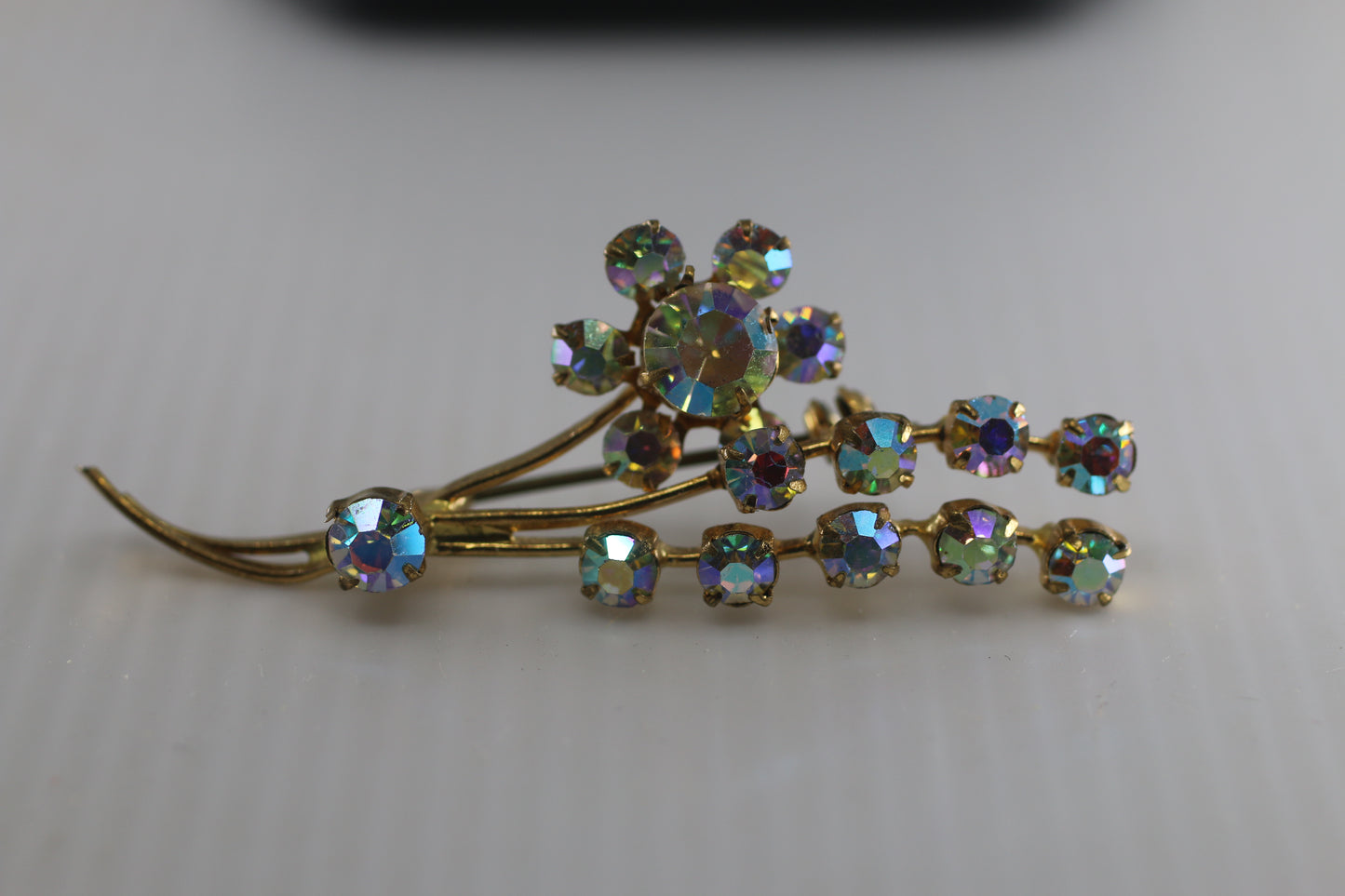 Antique 1930s Art Deco Diamante Rhinestone Floral Spray Brooch