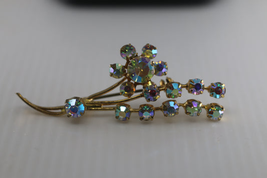 Antique 1930s Art Deco Diamante Rhinestone Floral Spray Brooch