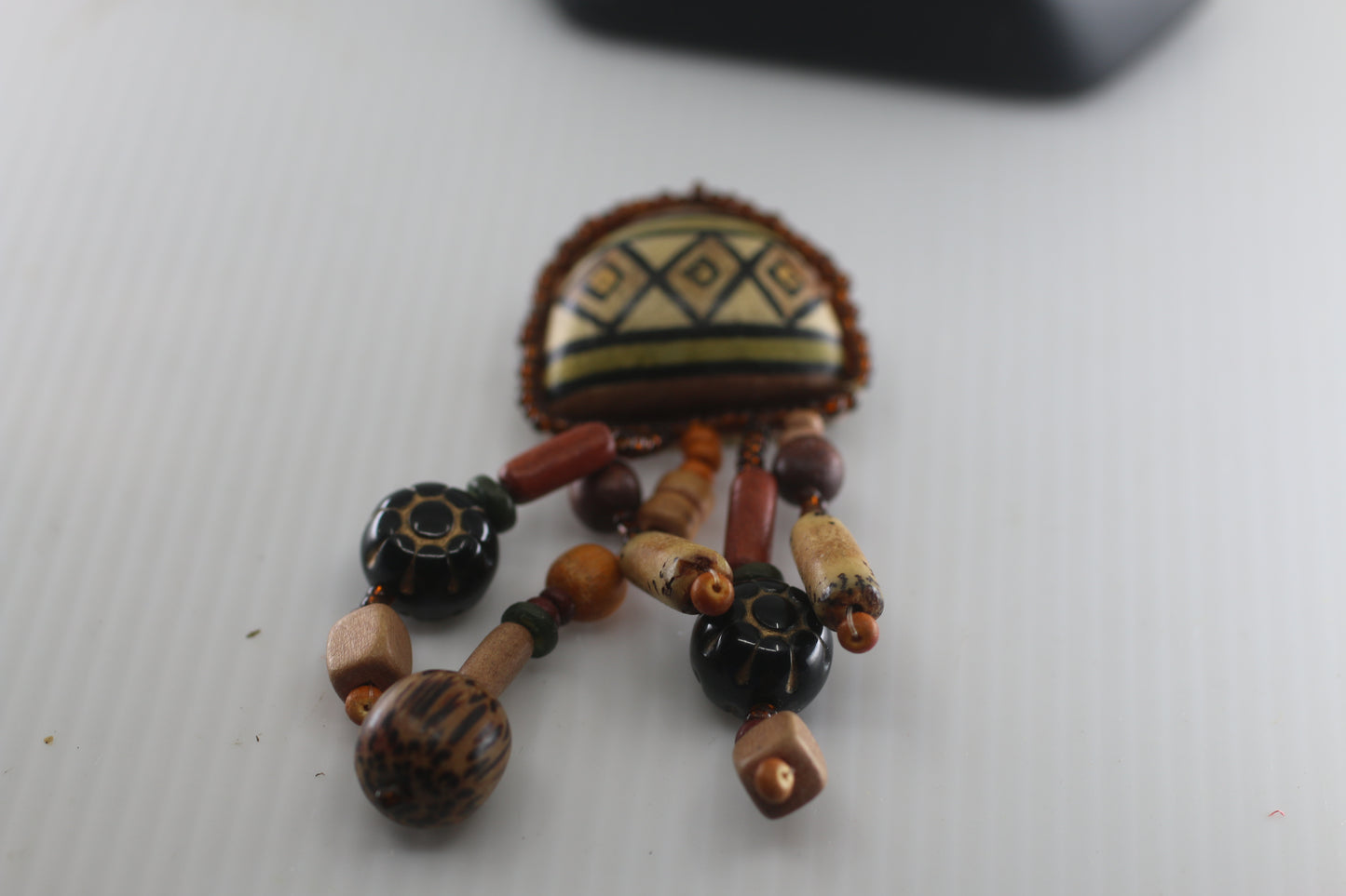 Unique Colorful Mixed Material Embroidered Bead Dangle Brooch Pin