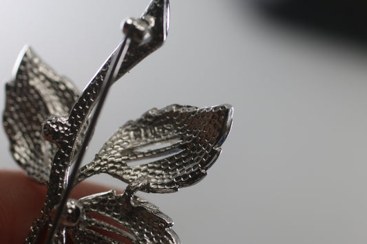 intage Flower Brooch with Silver numbered Metal Leaves