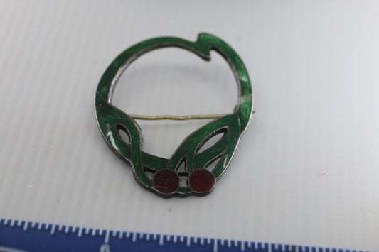 Brooch Painted Cherry motif vintage pin Red Stainless stell