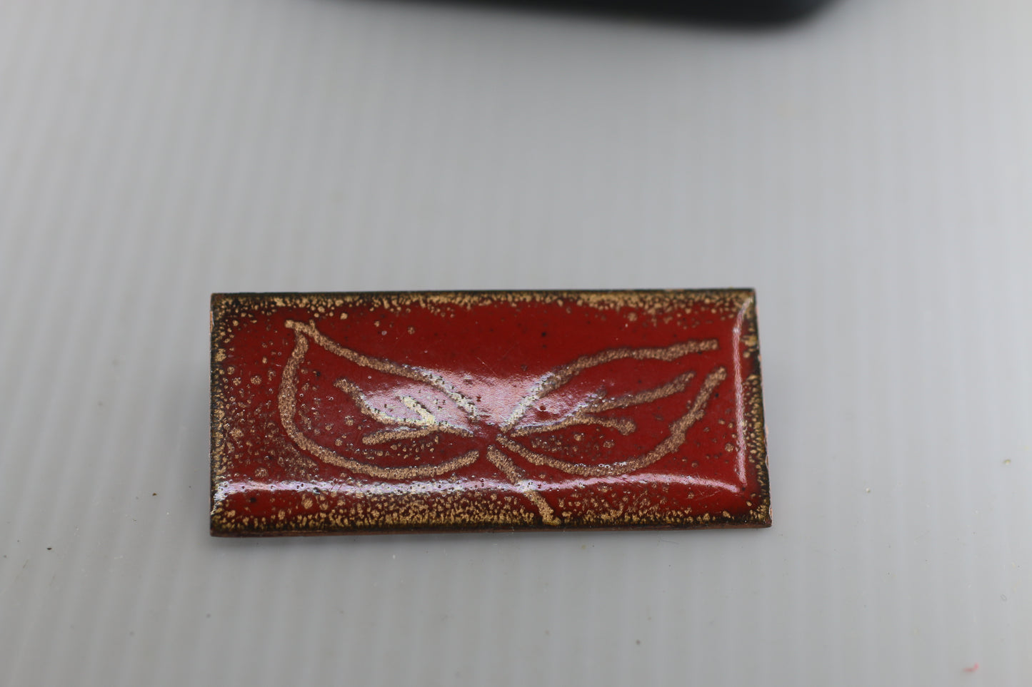 Brooch Painted motif design artist vintage pin Red leafs