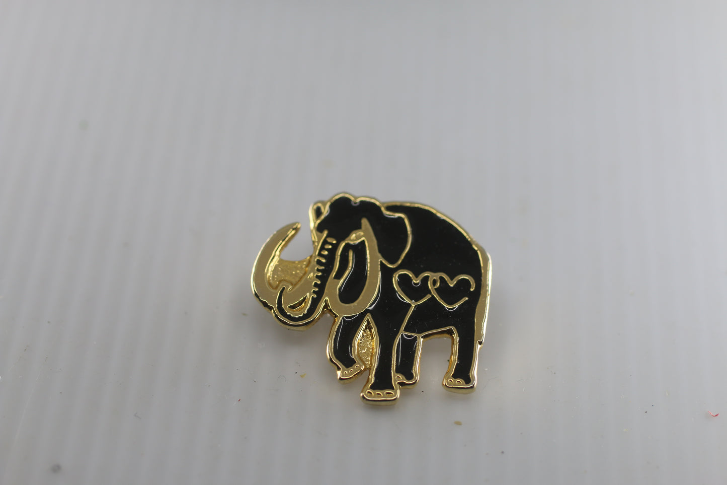 Black Elephant With Two Hearts Enamel Lapel Pin