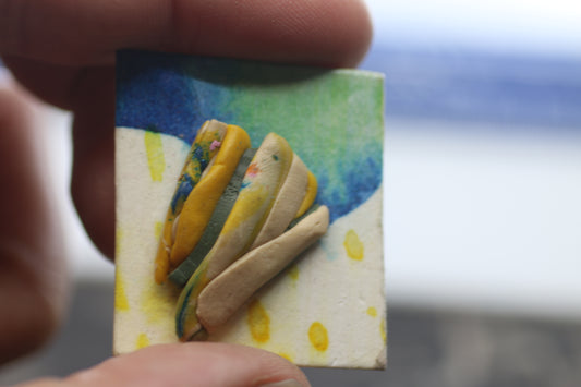 Vintage Colorful Custom Beach roch shell Brooch Pin painted