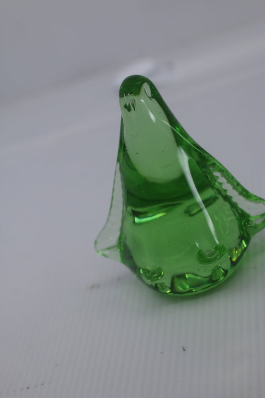 2x PAPERWEIGHT US Commemorative Fine Art Gallery Green Glass Figural Penguin