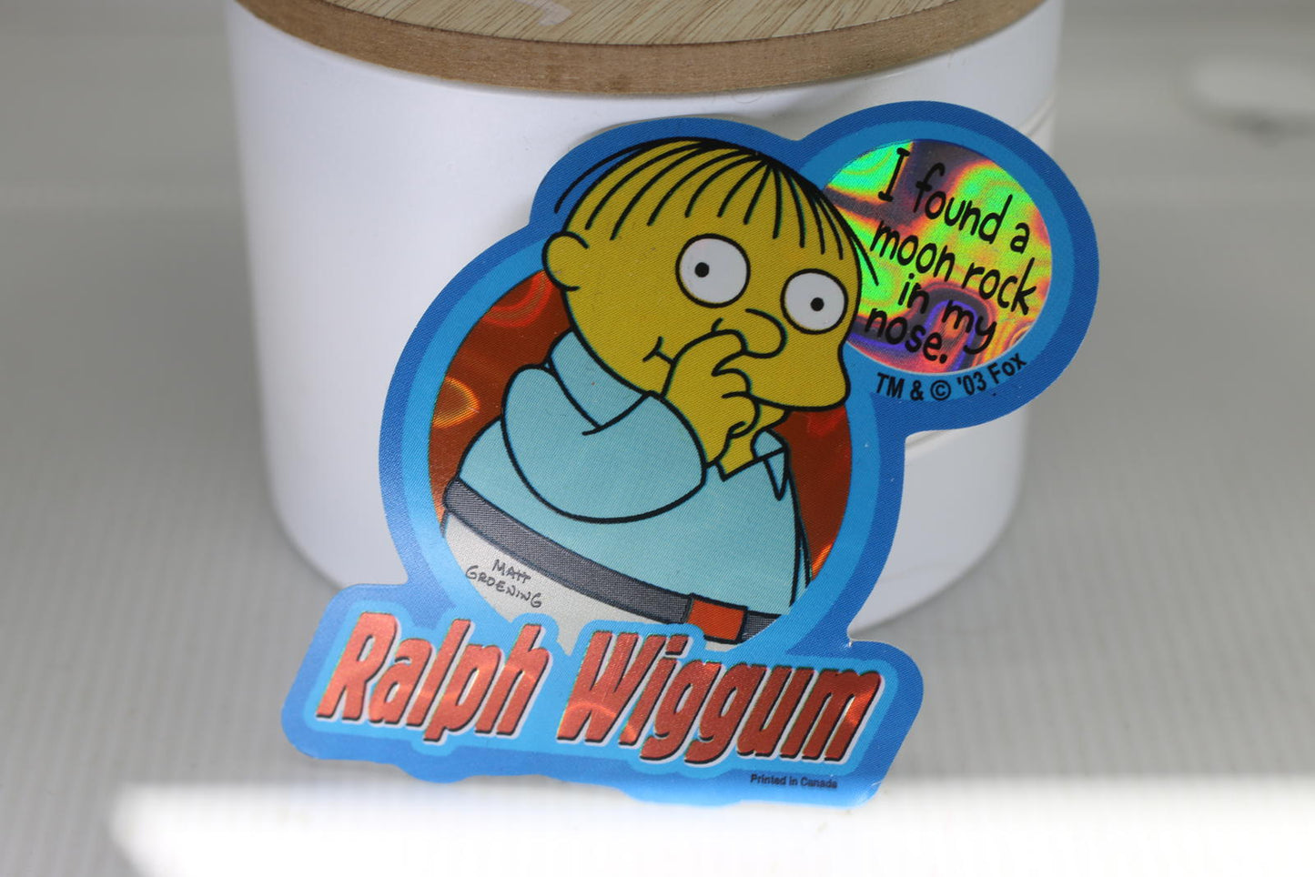 The simpsons Ralph Wiggum Collectible Sticker I found a moon rock in my nose '03