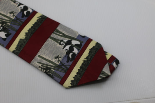 100% polyester Made in Korea Tie Panda & bamboo logo motif