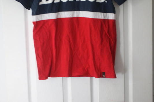 Dickies Red and Navy Logo T-Shirt SIZE: Medium