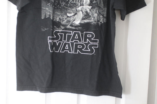 tar Wars Graphic T-Shirt Black Darth Vader Faded Print Large