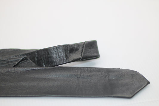 Vintage bus driver Rare 80s Black Leather Tie Skinny Slim - Retro