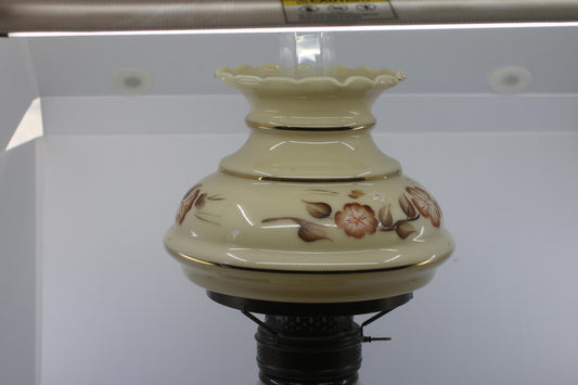 Vintage Hanging Lamp w/ Hand-Painted Porcelain Floral Design Metal Support ring