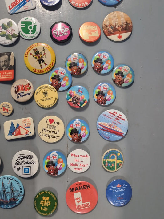 Vintage Pinback Button Lot Canada & USA – Political, Tourism, Advertising 100pcs