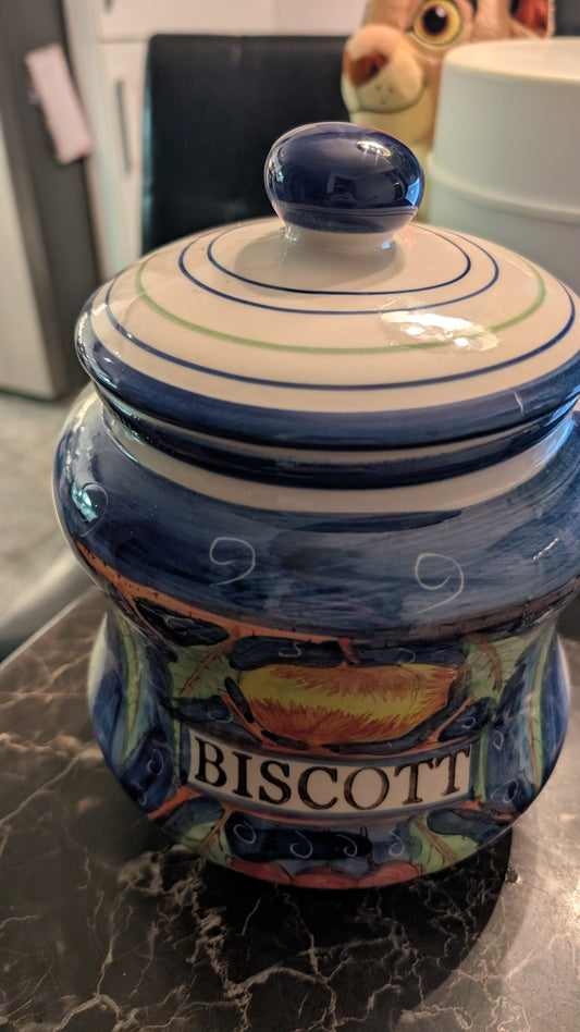 Decorative Ceramic Biscott Jar with Lid – Hand-Painted Style Kitchen Canister