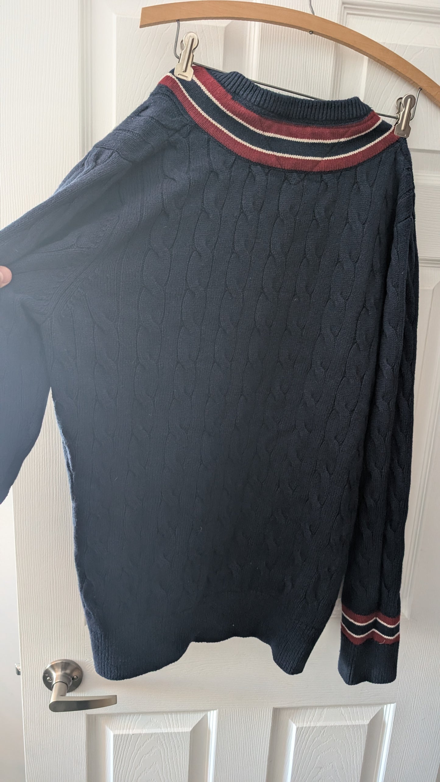 Tommy Hilfiger Men’s XXL Cable Knit V-Neck Sweater Navy Red White Preppy