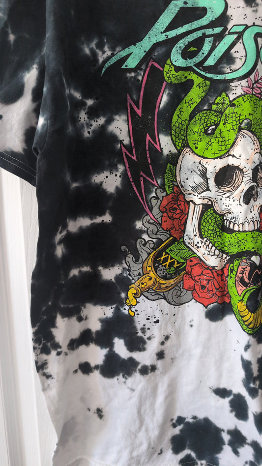 Poison Band T-Shirt Skull Snake Graphic Tie Dye Black Adult Medium