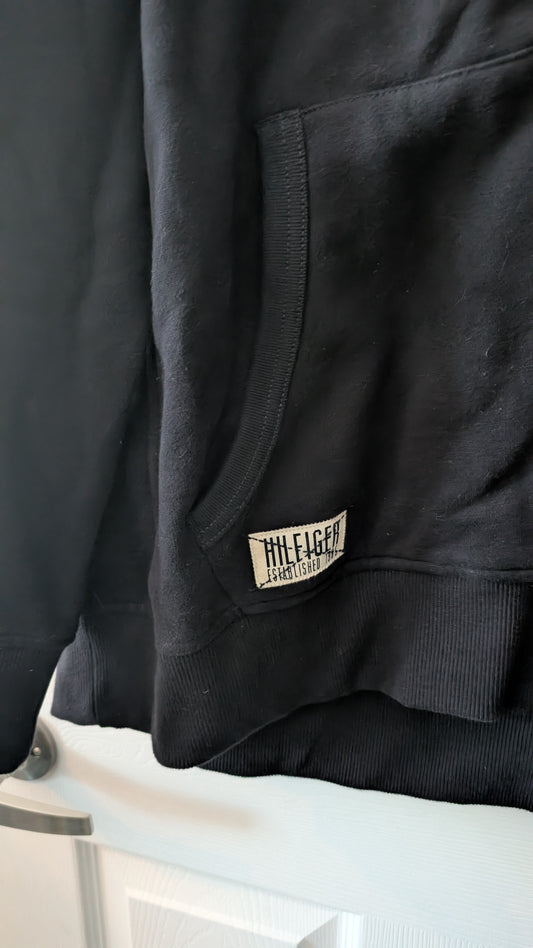 Tommy Hilfiger Full Zip Hoodie Black XXL Fleece Lined Logo Flag Hooded Sweatshirt