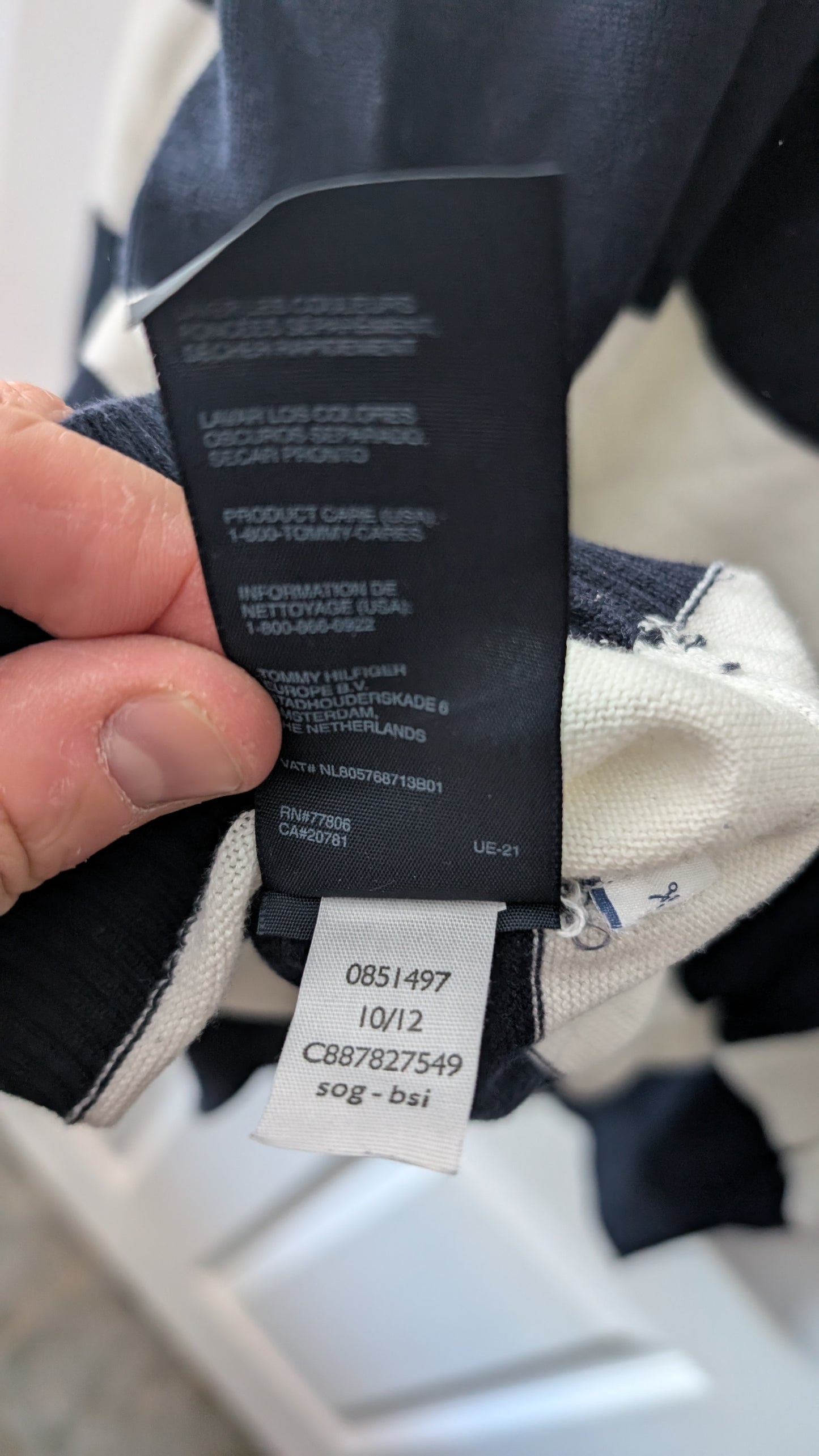 Tommy Hilfiger Men’s V-Neck Striped Sweater Navy white XXL Cotton Knit Pullover