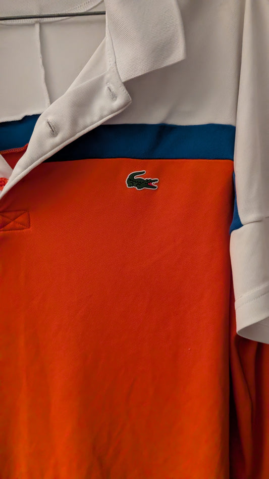 Lacoste Sport Polo Shirt Orange & White Colorblock 100% Polyester
