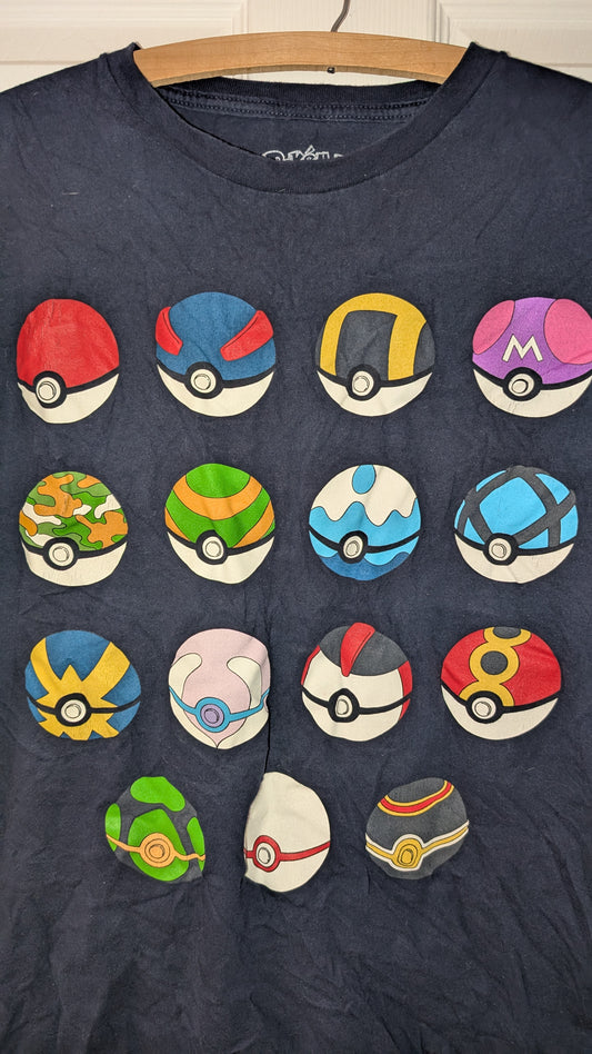 Pokémon Poké Ball Collection T-Shirt Dark Blue Size L Official Nintendo Tee