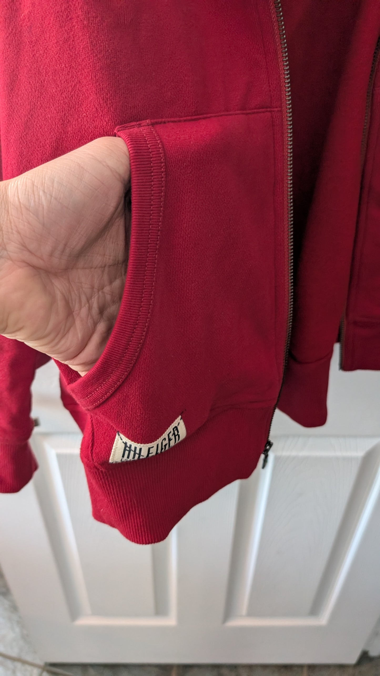 Tommy Hilfiger Men’s Full Zip Hoodie Red Fleece Lined Size XXL