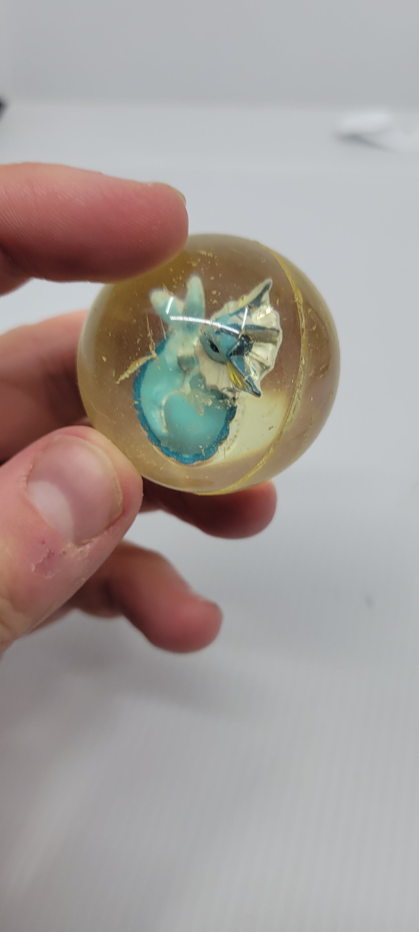 Vtg Pokémon Vaporeon Power Bounce Toy Rubber Bouncy Ball w figure inside Bouncer