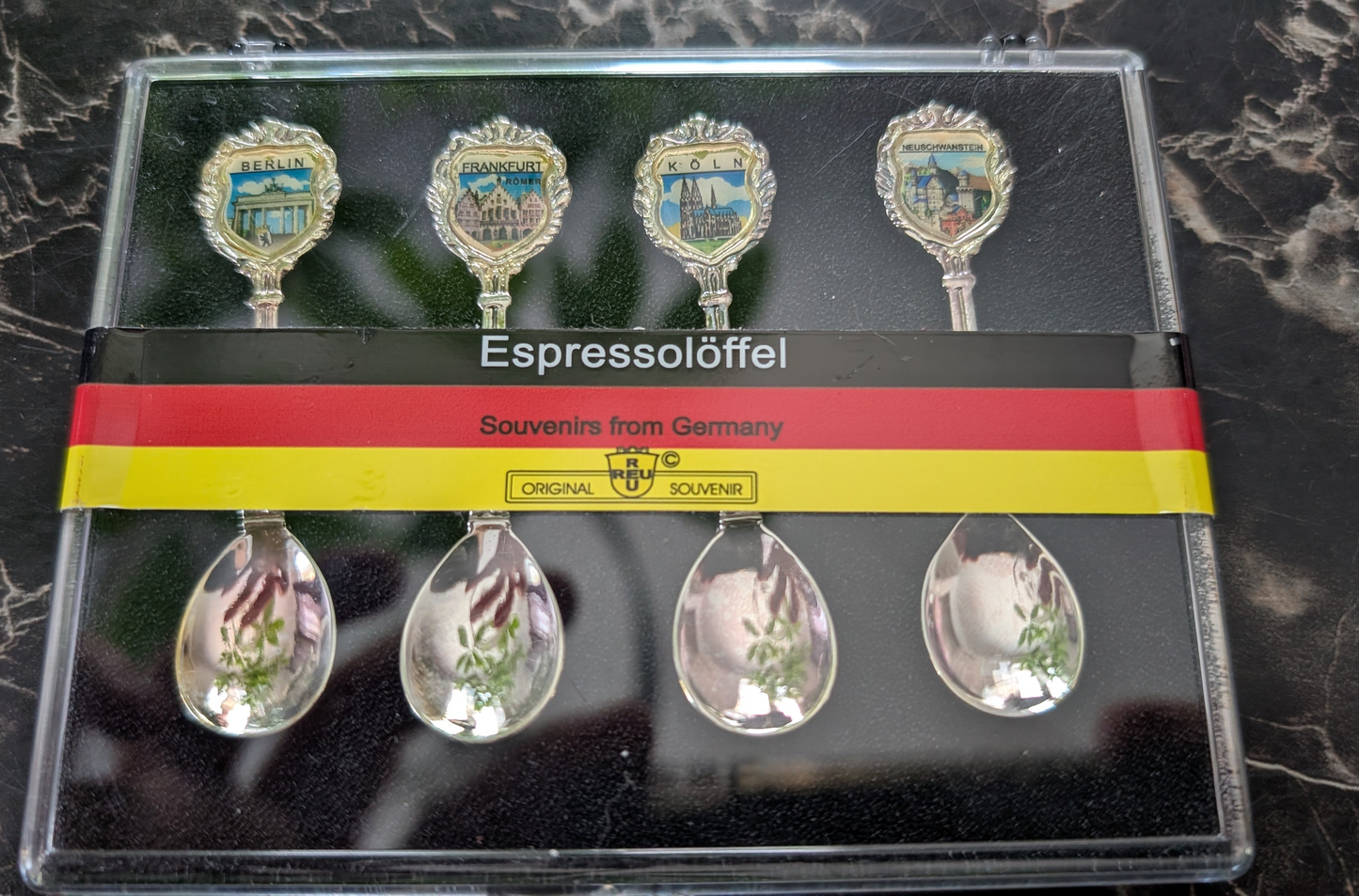 Vintage German Souvenir Espresso Spoon Set REU Berlin Frankfurt Köln Neuschwanstein