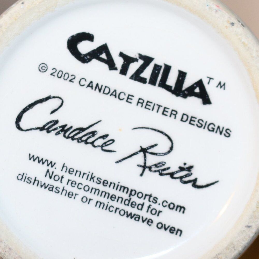 Catzilla By By Candace Reiter, Latte Mug, Snowmen. A Small Chip On Handle.