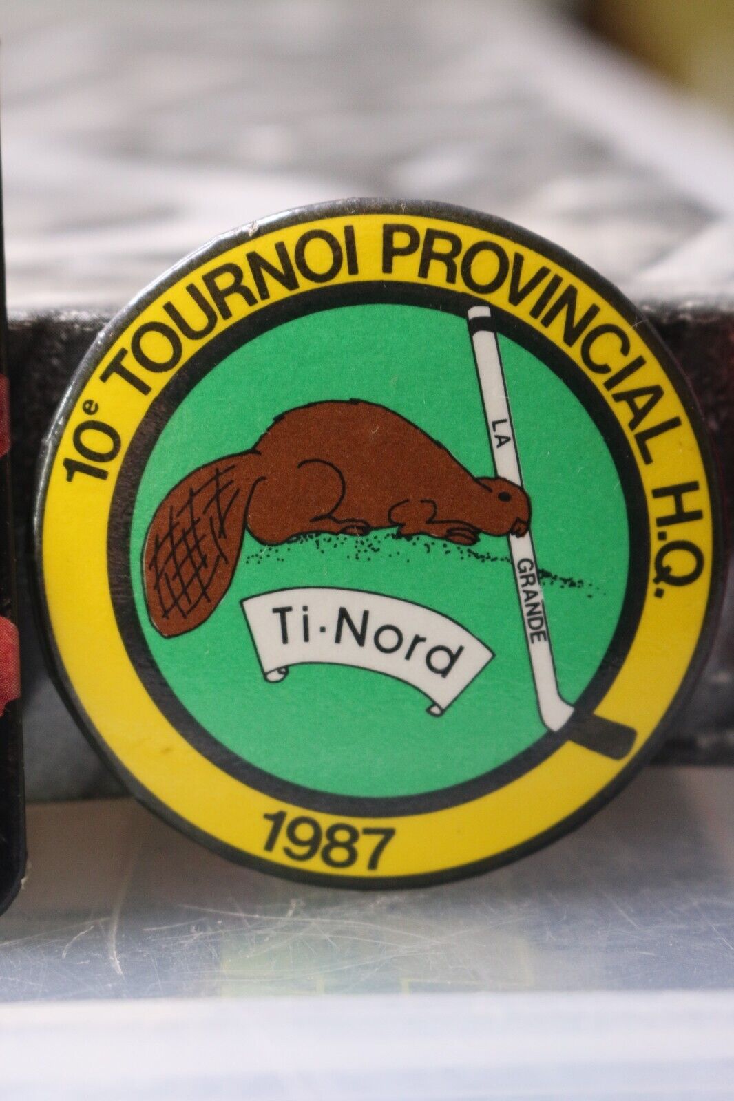 Vintage Macaron Pinback Québec 10E Tournoi Provincial H.Q. Ti-Nord 1987