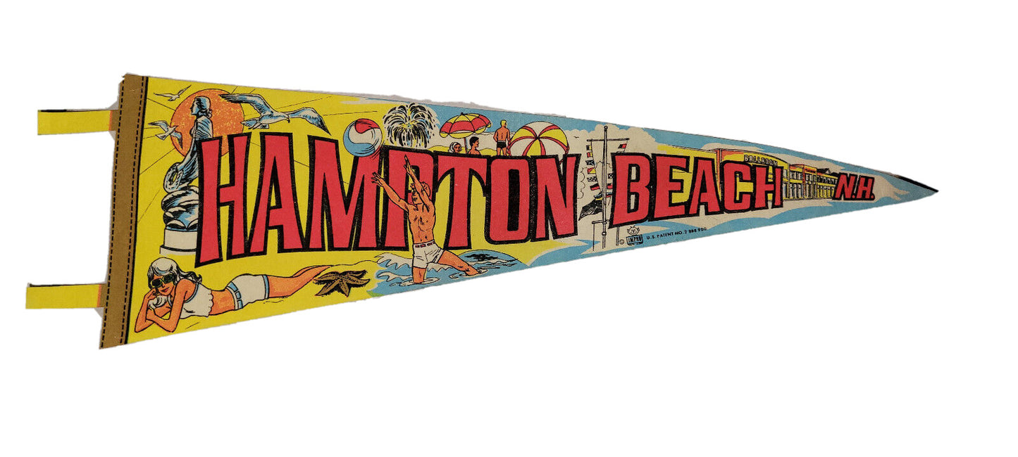 Vintage 1970S Hampton Beach Pennant Bathing Suit Fishing Flag Souvenir Vtg