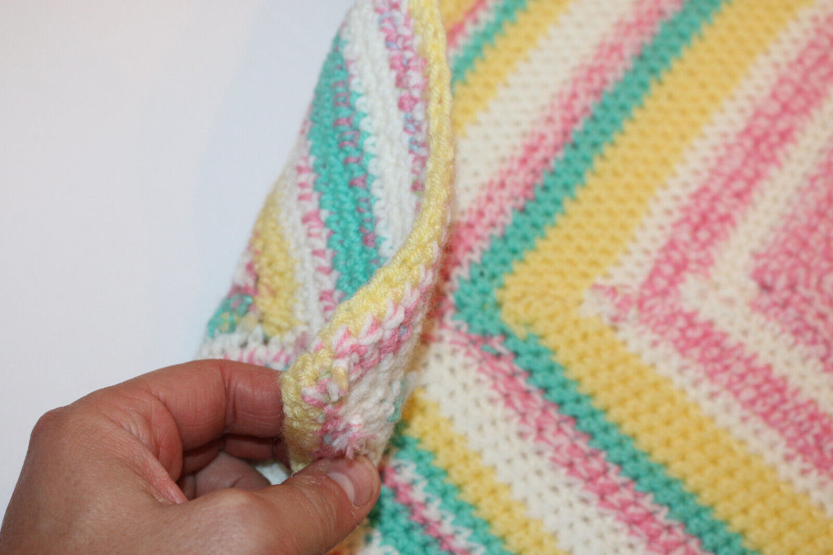 Mandala Crochet Baby Afghan Pink Green Yellow Handmade Couverture
