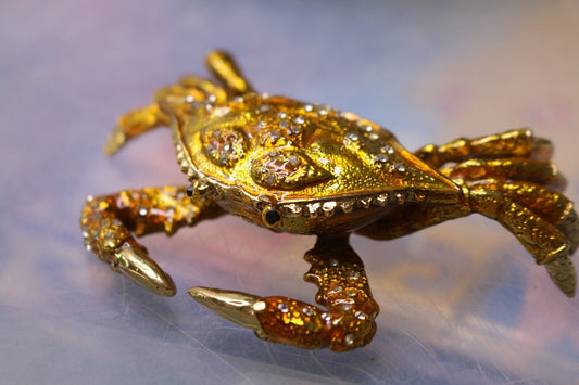 Shiny Gold Golden Enamel With Decoration Crystal Crab Trinket Dish